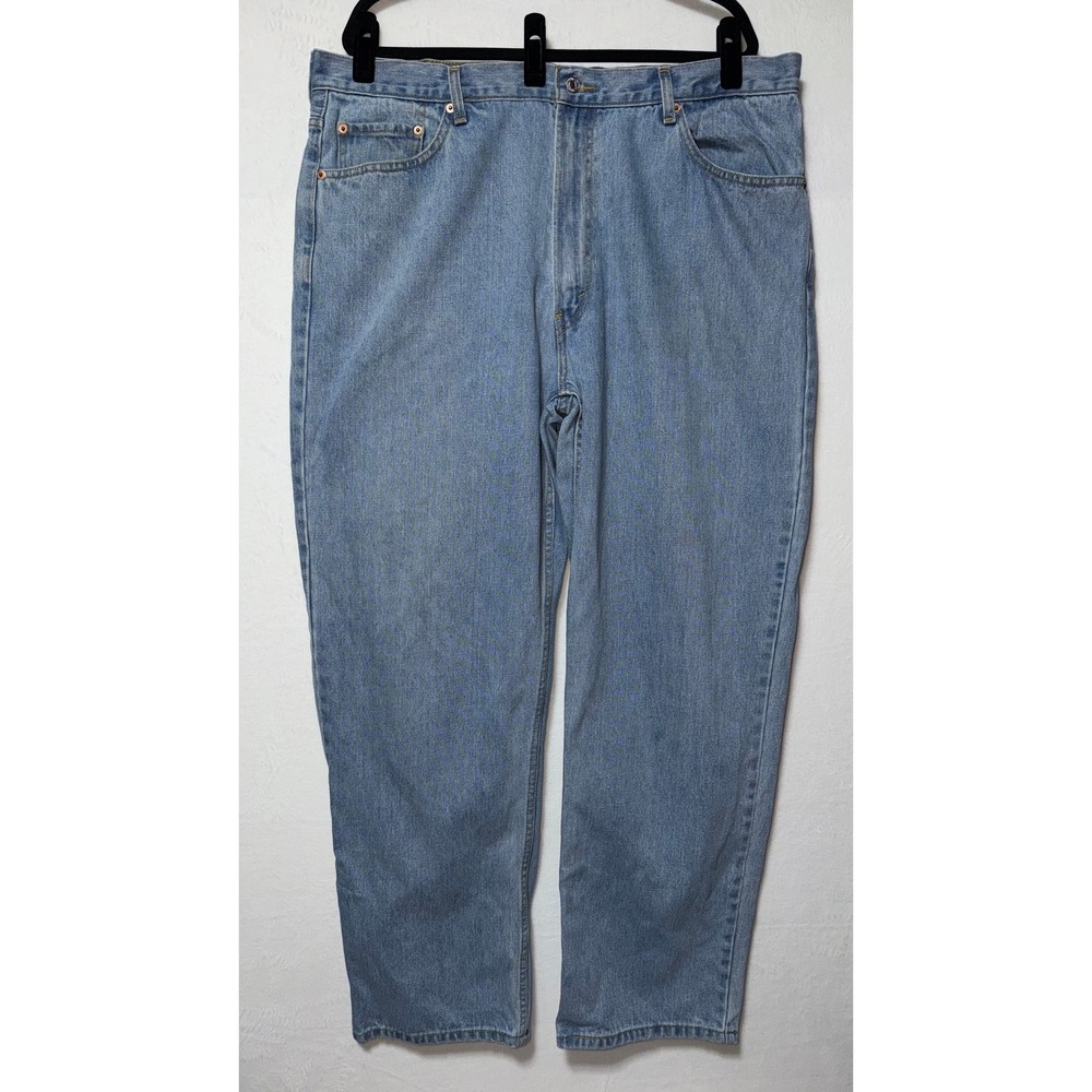 Levis 550 Relaxed Fit Light Wash Denim Jeans Mens 42x32 Tapered Leg Blue Cotton